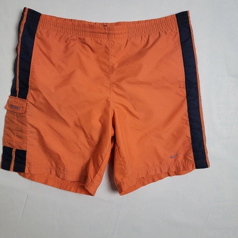 Nike Essential Men's 9" Swim Trunks Size Large Orange/Navy